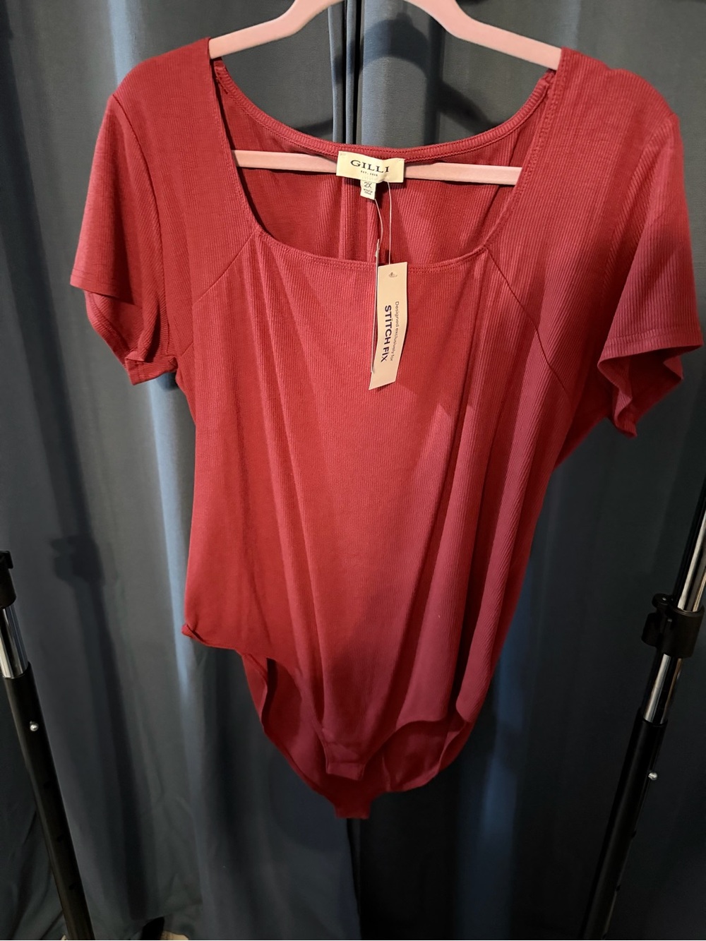 Gilli Scoop Neck Short Sleeve Bodysuit - Brick